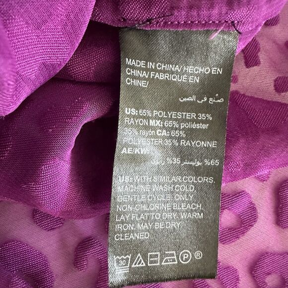 WHBM Top Large Women's Purple Sheer Leopard Print Burnout Shorts Sleeve Hi-Lo - Picture 8 of 10